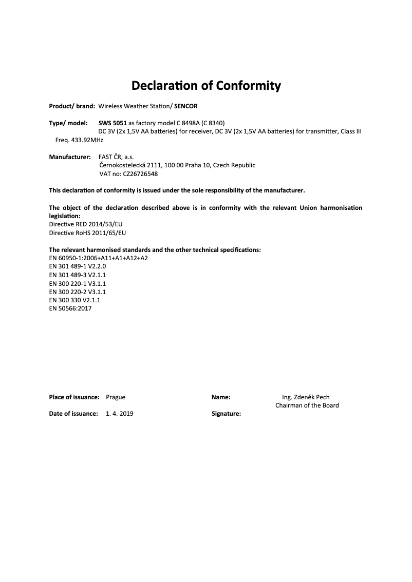 Page 1 de la notice Manuel utilisateur Sencor SWS 5051