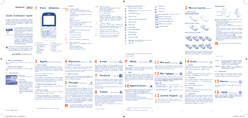 Page 1 de la notice Manuel utilisateur Alcatel One Touch 385