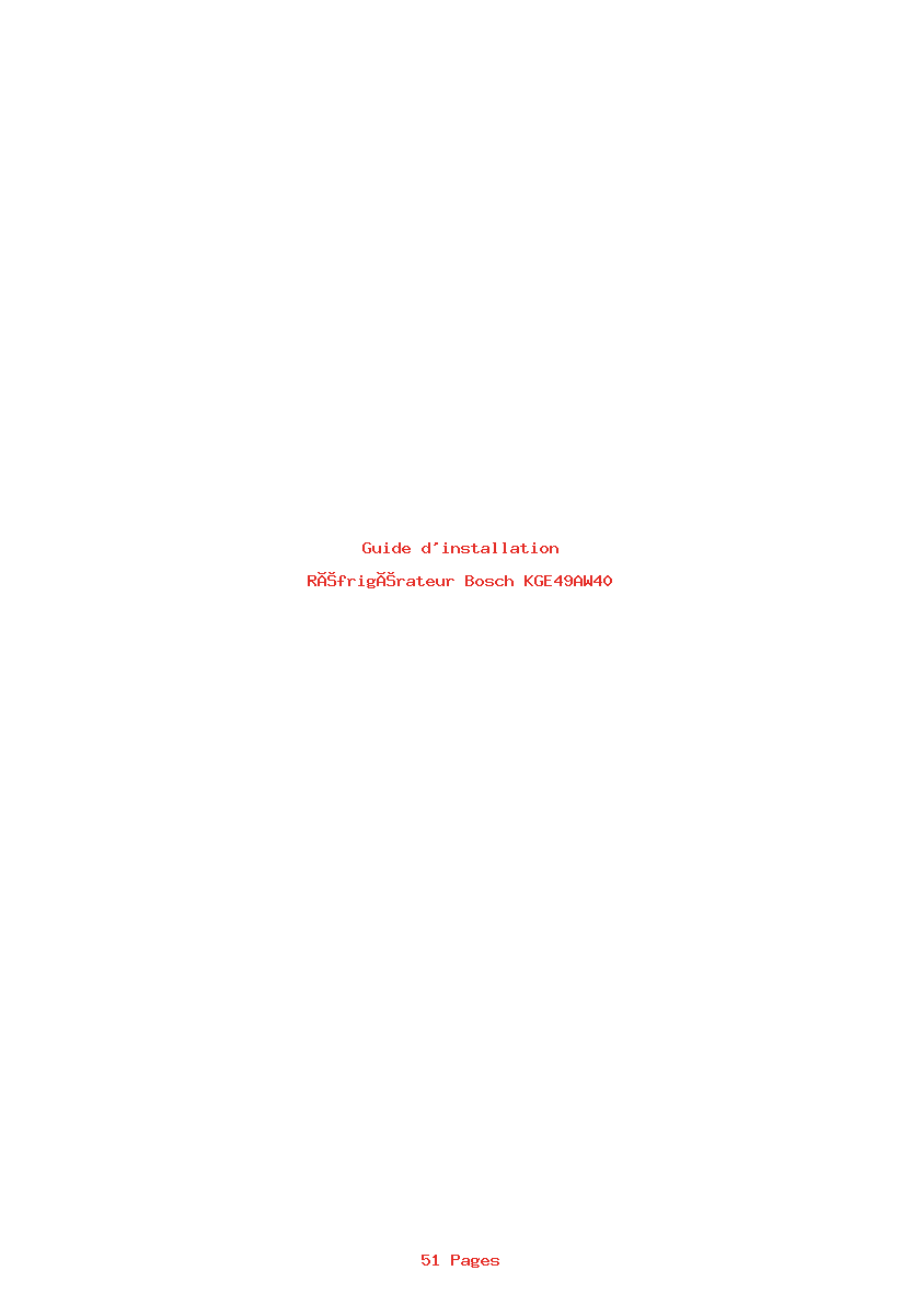 Page 1 de la notice Guide d'installation Bosch KGE49AW40