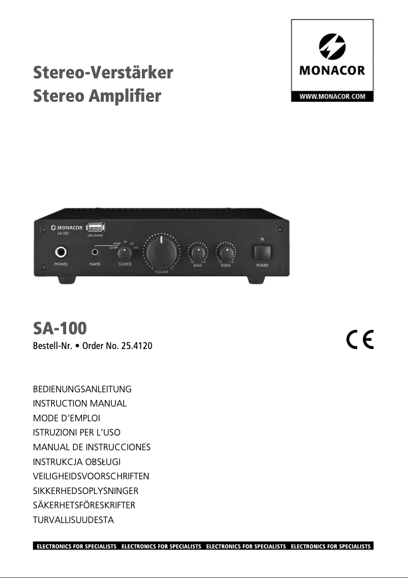 Page 1 de la notice Manuel utilisateur Monacor SA-100