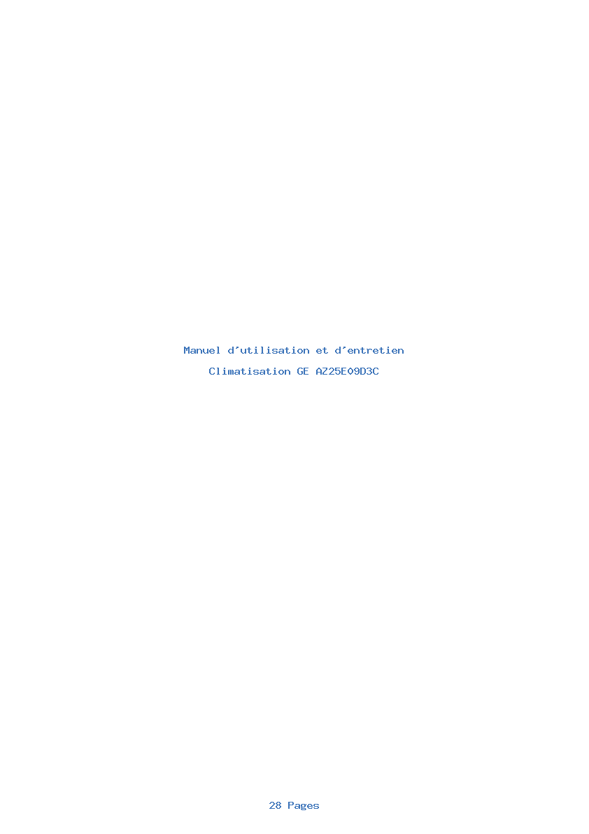 Page 1 de la notice Manuel d'utilisation et d'entretien GE AZ25E09D3C