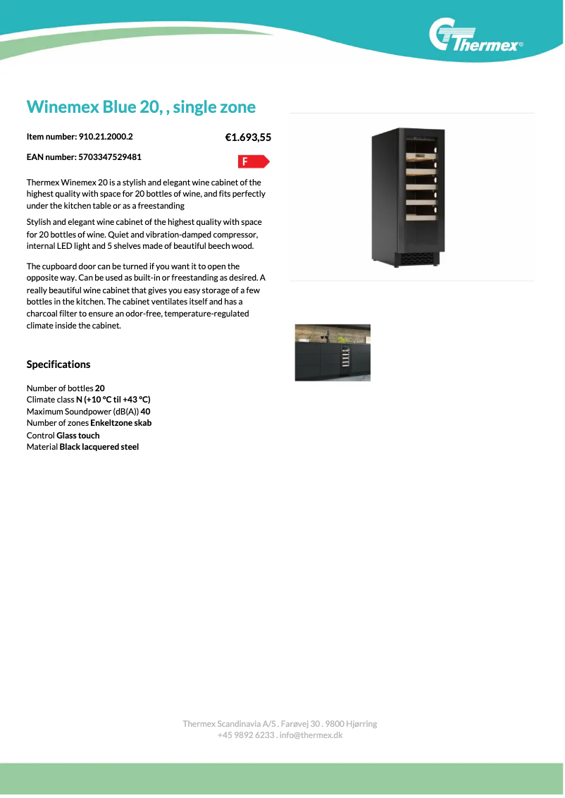Page 1 of the manual Technical Sheet Thermex Winemex Blue 20