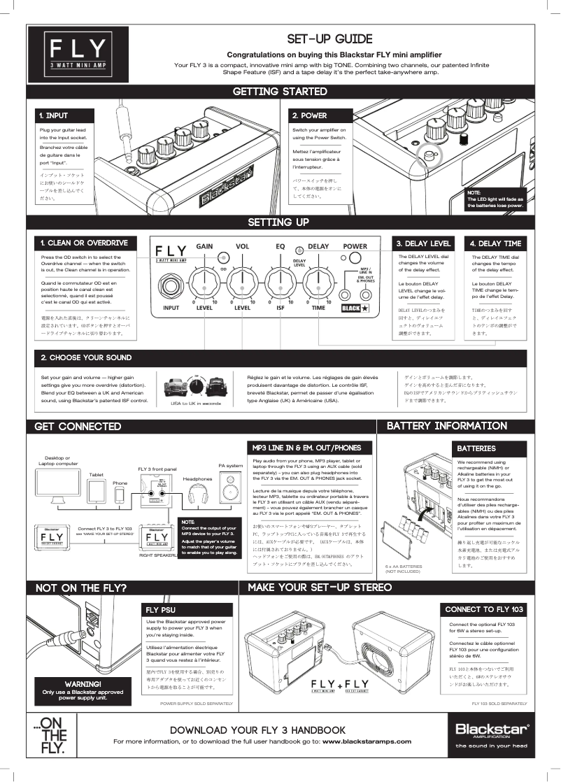 Page 1 de la notice Guide de démarrage rapide Blackstar FLY 3