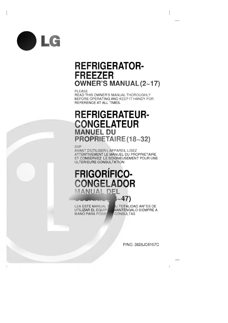 Page 1 de la notice Manuel utilisateur LG GR-892DEPFF