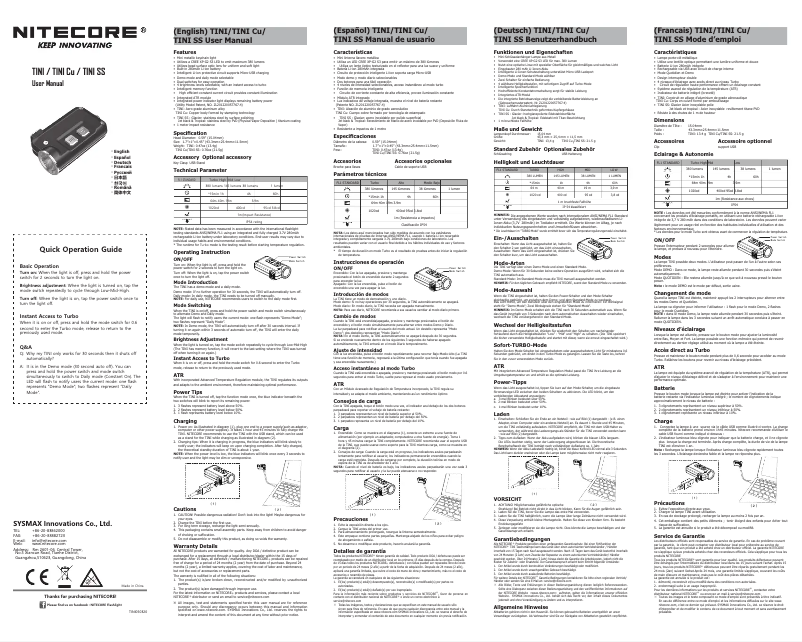 Page 1 de la notice Manuel utilisateur Nitecore TINI