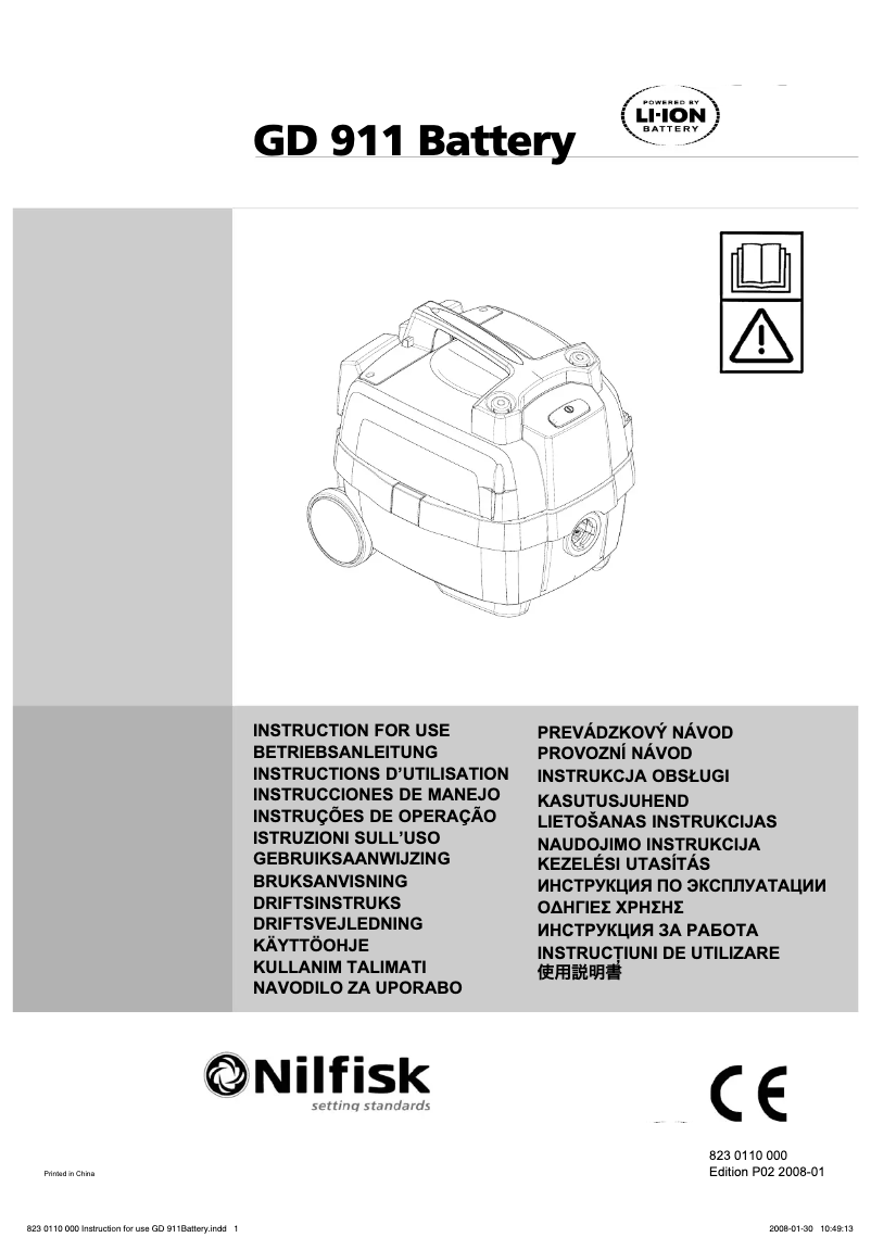 Page 1 de la notice Manuel utilisateur Nilfisk GD 911 Battery