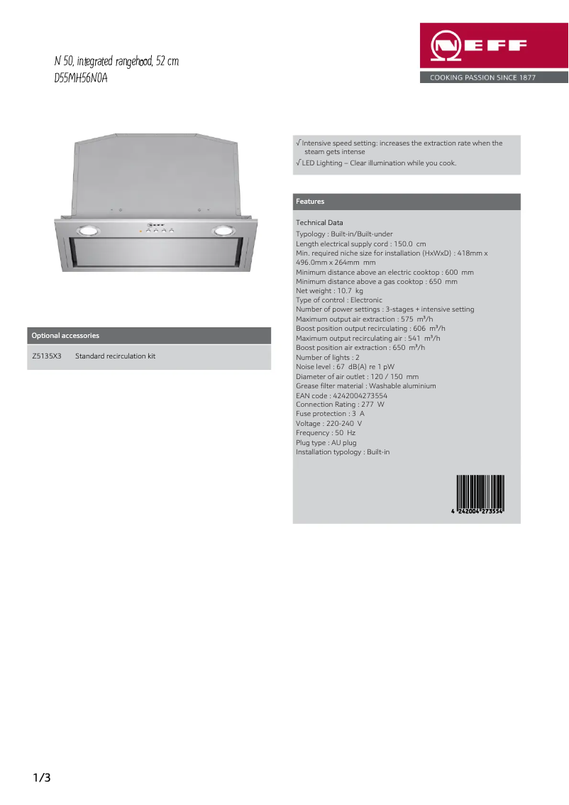 Página 1 del manual Ficha técnica Neff D55MH56N0A