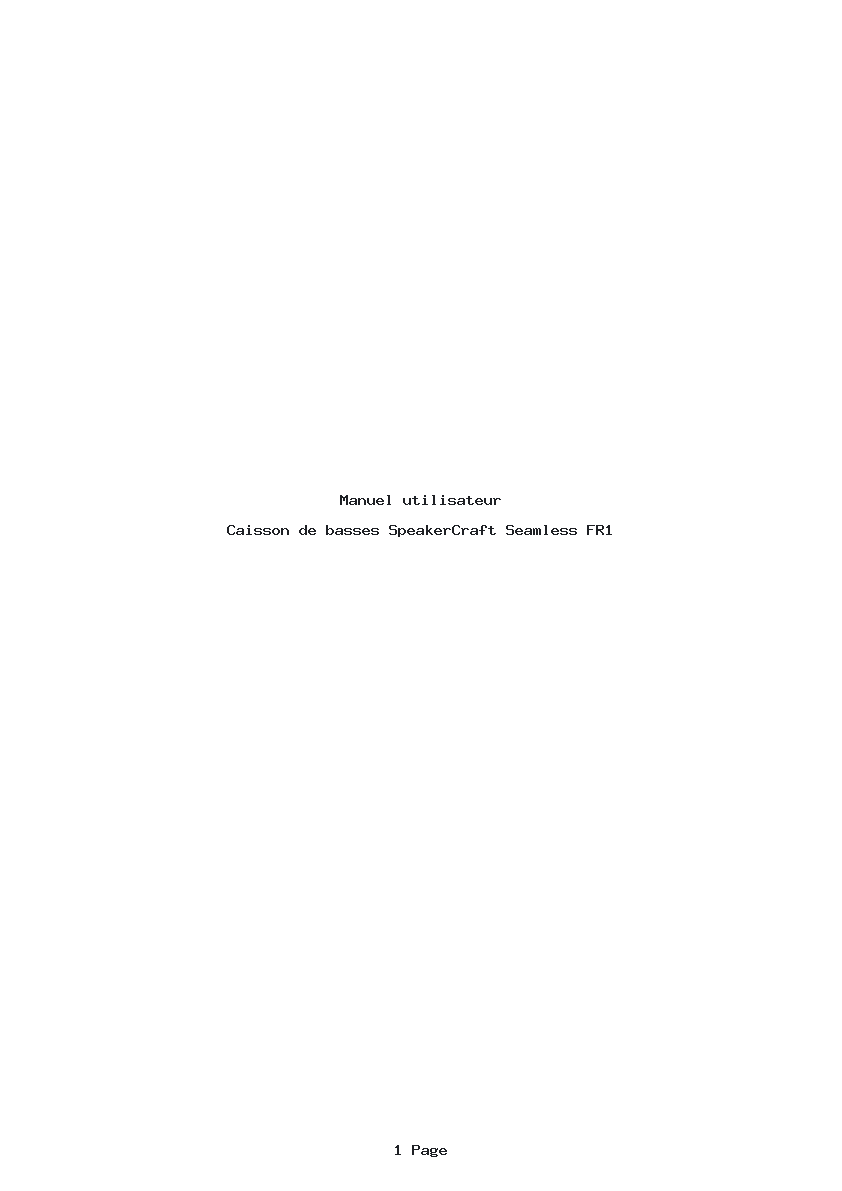 Page 1 de la notice Manuel utilisateur SpeakerCraft Seamless FR1