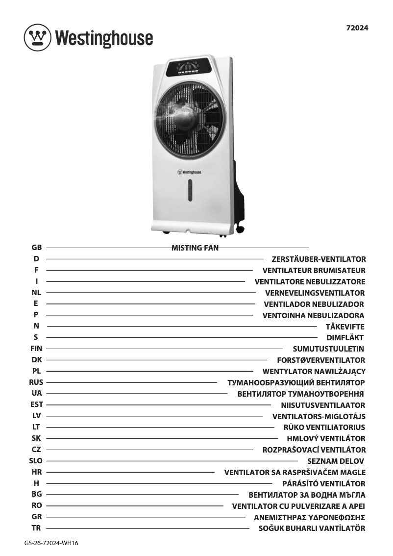 Page 1 de la notice Manuel utilisateur Westinghouse 72024