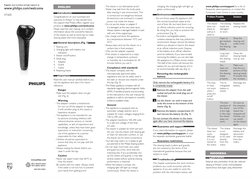 Página 1 del manual Manual de usuario Philips AquaTouch AT600