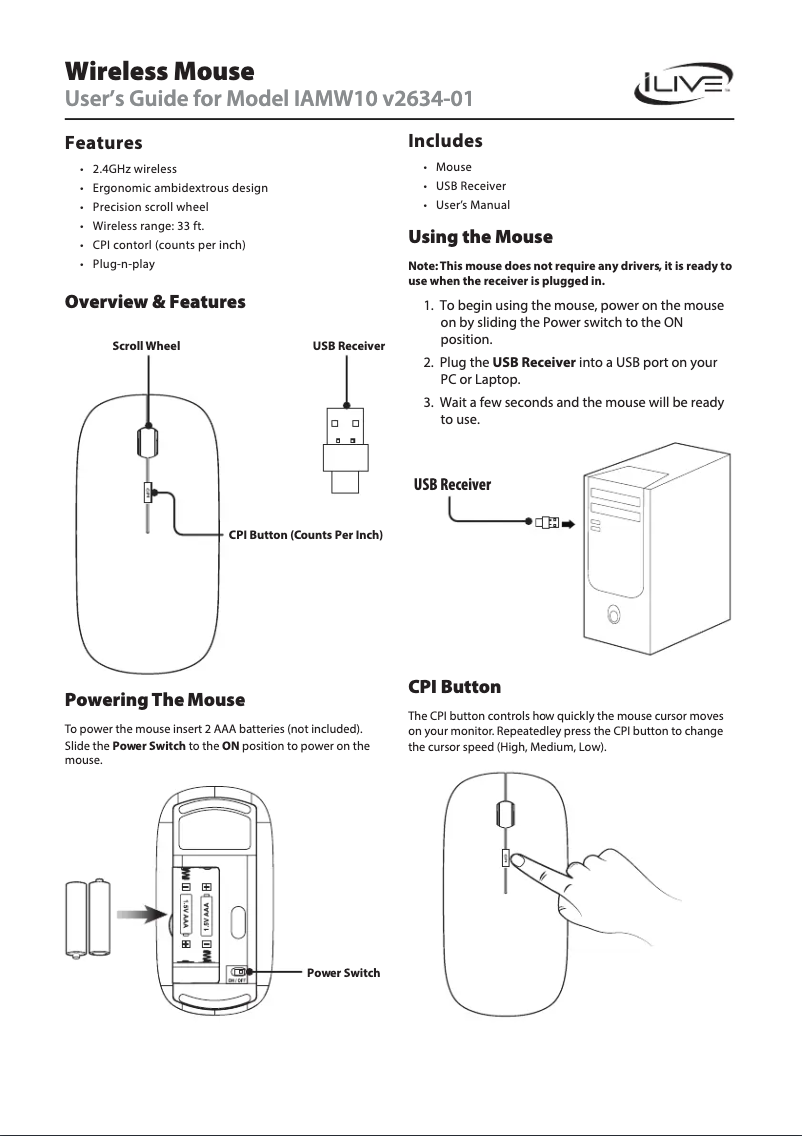 Page 1 de la notice Manuel utilisateur iLive IAMW10