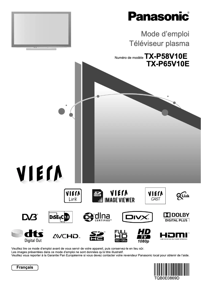 Page 1 de la notice Manuel utilisateur Panasonic Viera TX-P65V10E