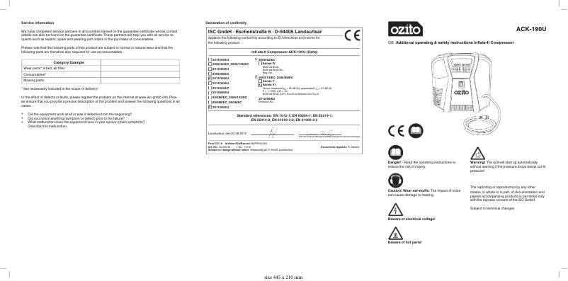 Page 1 de la notice Manuel utilisateur Ozito ACK-190U