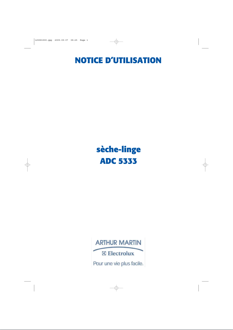 Page 1 de la notice Manuel utilisateur Arthur Martin-Electrolux ADC 5333