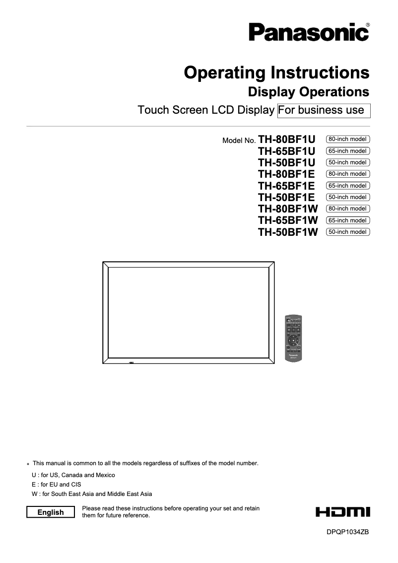 Page 1 de la notice Manuel utilisateur Panasonic 65IN LED INTERACTIVE