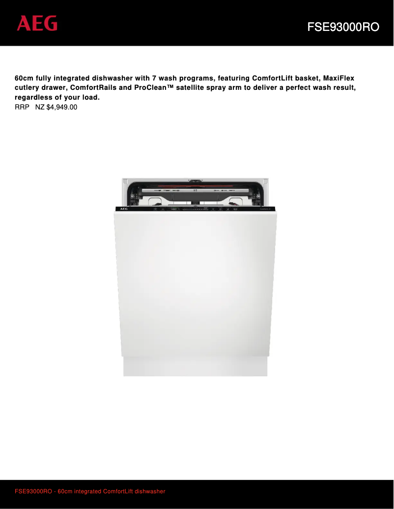 Page 1 de la notice Fiche technique AEG FSE93000RO