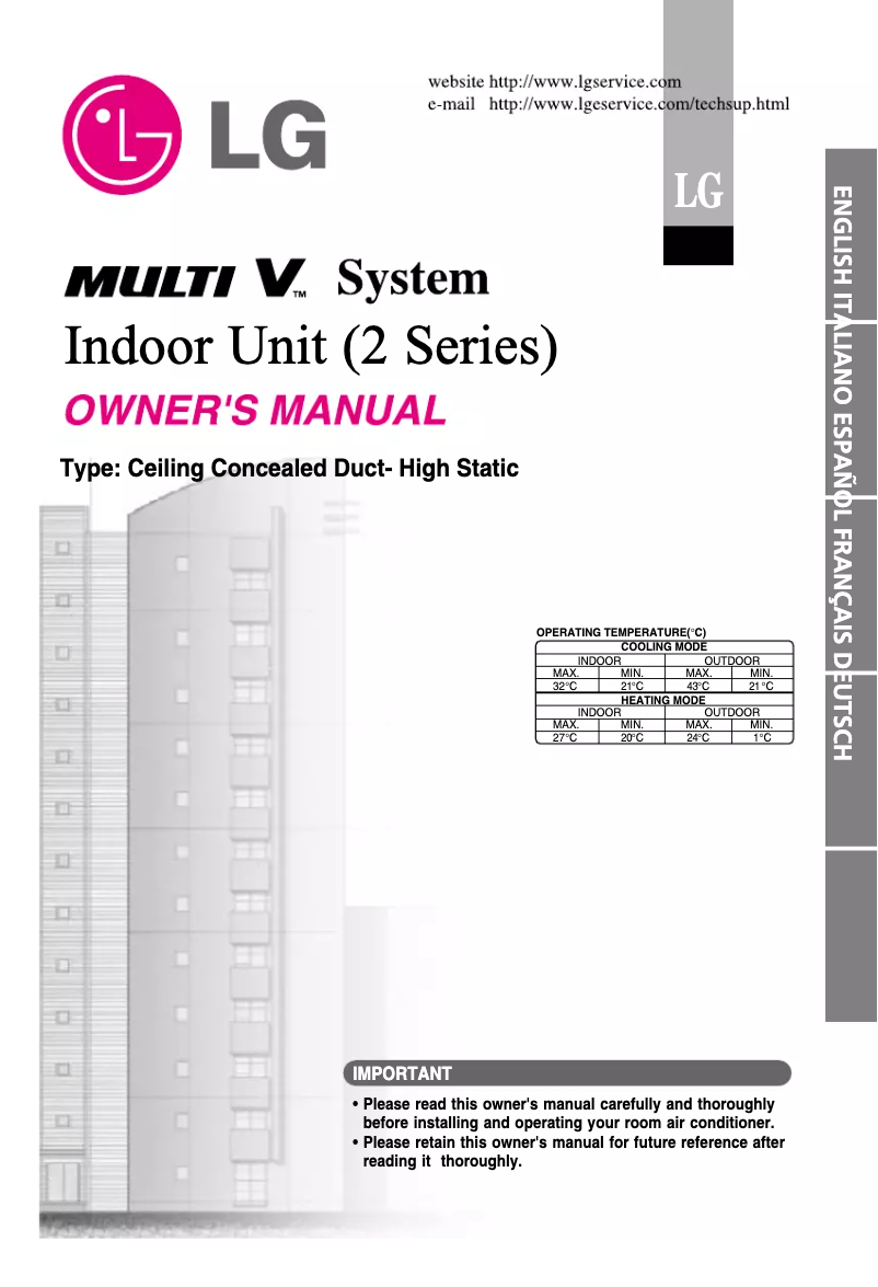 Page 1 de la notice Manuel utilisateur LG MULTI V URNU76GB8A2