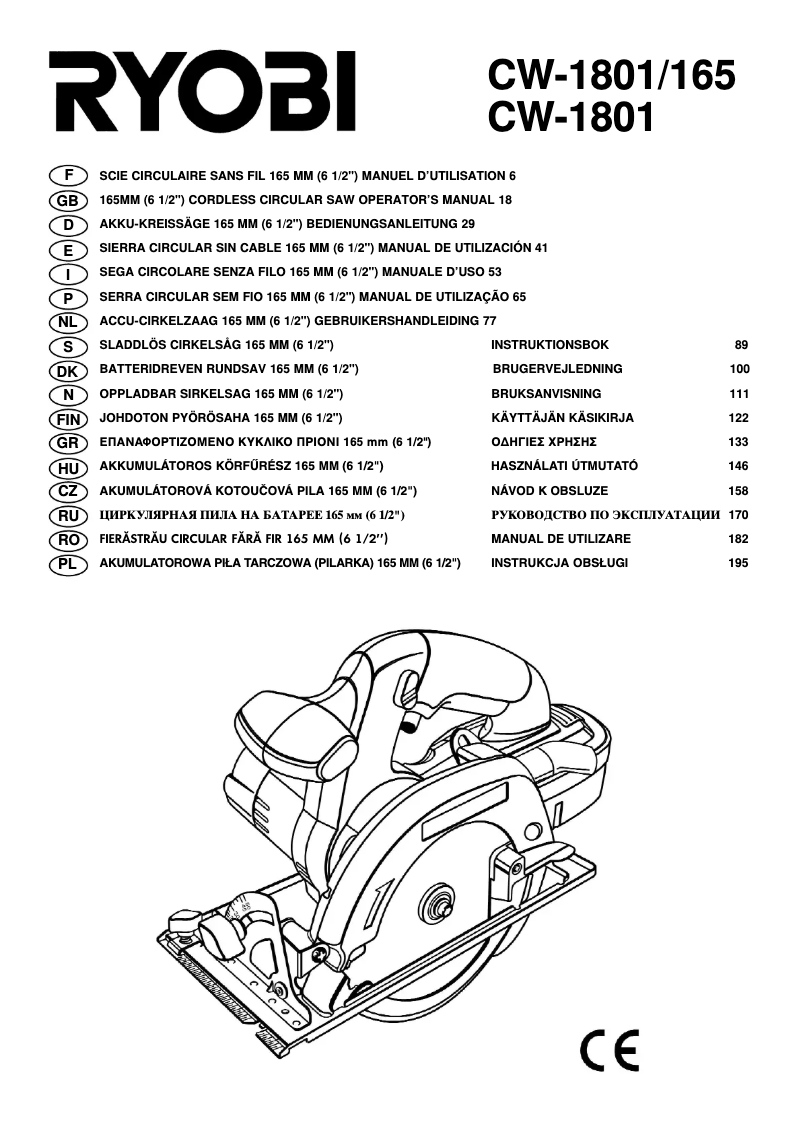 Page 1 de la notice Manuel utilisateur RYOBI CW-1801
