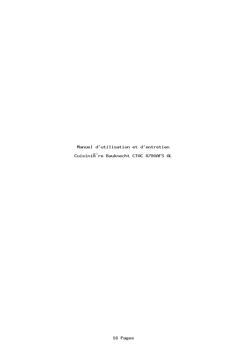 Page 1 de la notice Manuel d'utilisation et d'entretien Bauknecht CTAC 8780AFS AL