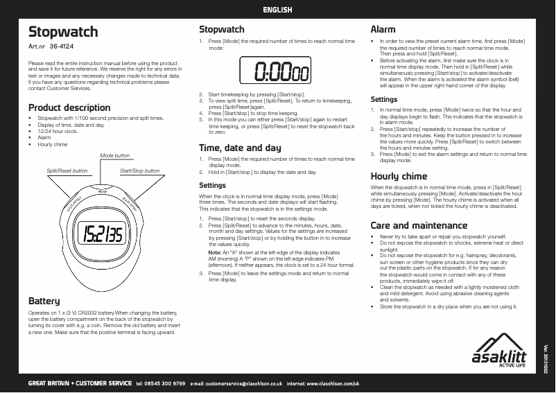 Page 1 de la notice Manuel utilisateur Asaklitt 36-4124