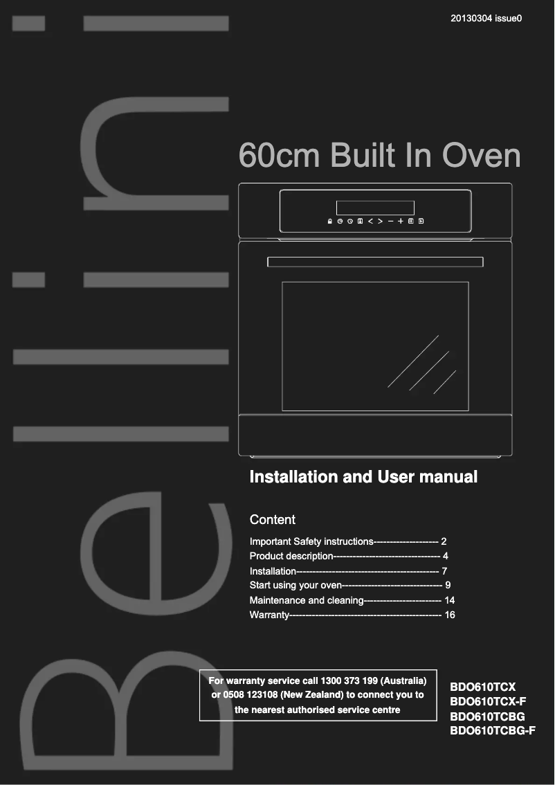Page 1 de la notice Manuel utilisateur Bellini BPD-160EG
