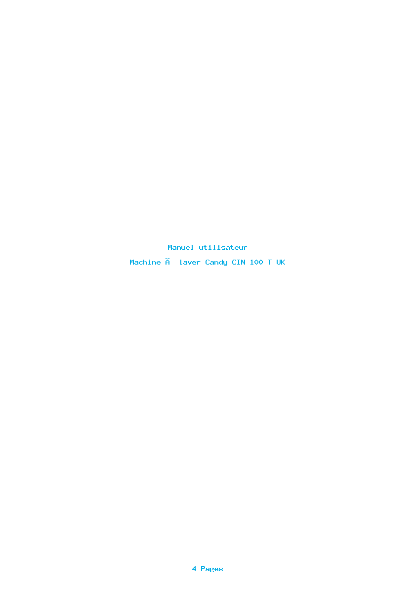 Page 1 de la notice Manuel utilisateur Candy CIN 100 T UK