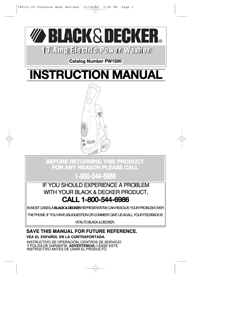 Page 1 de la notice Manuel utilisateur Black & Decker PW1500WP