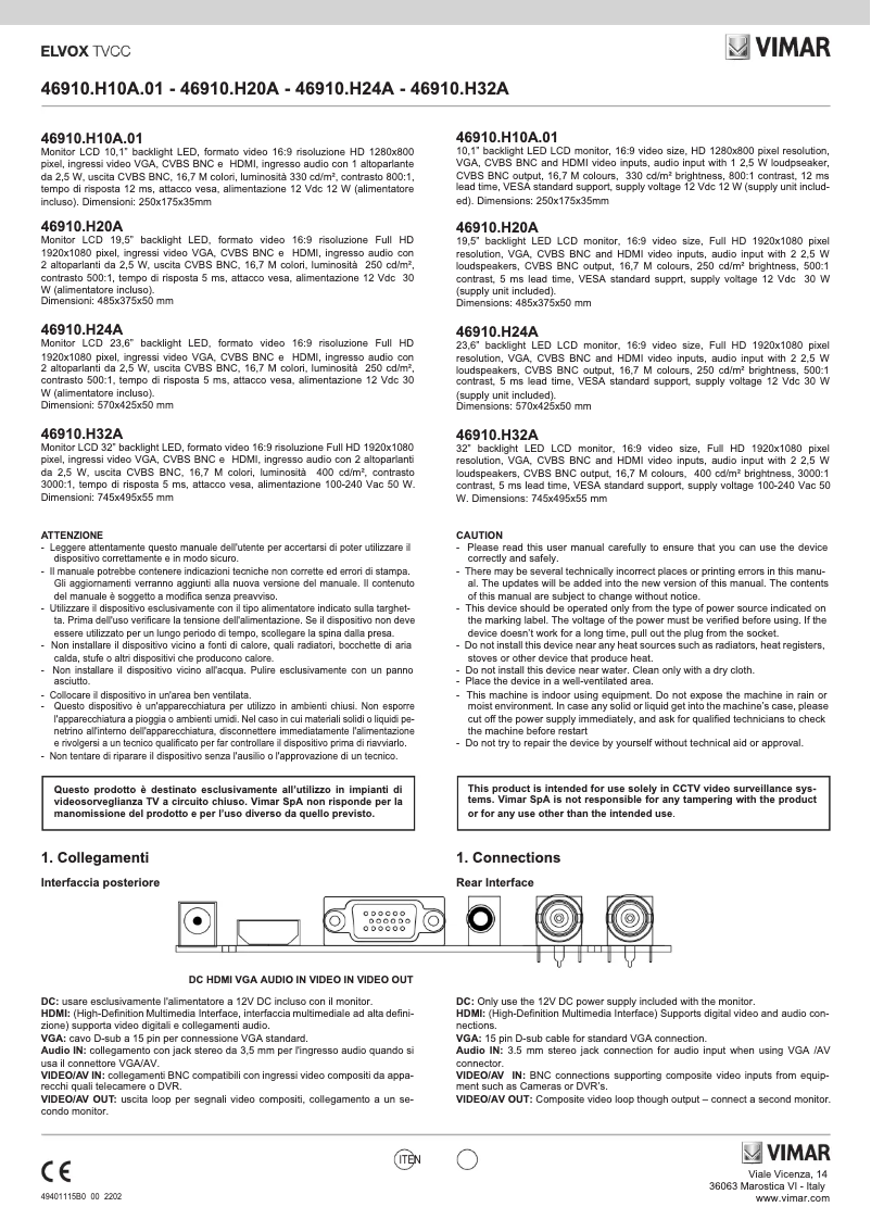 Página 1 del manual Instrucciones / montaje Vimar ELVOX 46910.H10A.01