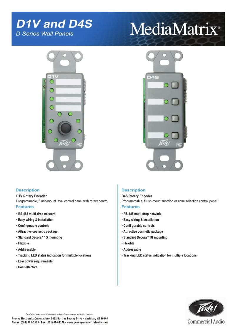 Page 1 de la notice Fiche technique Peavey D1V