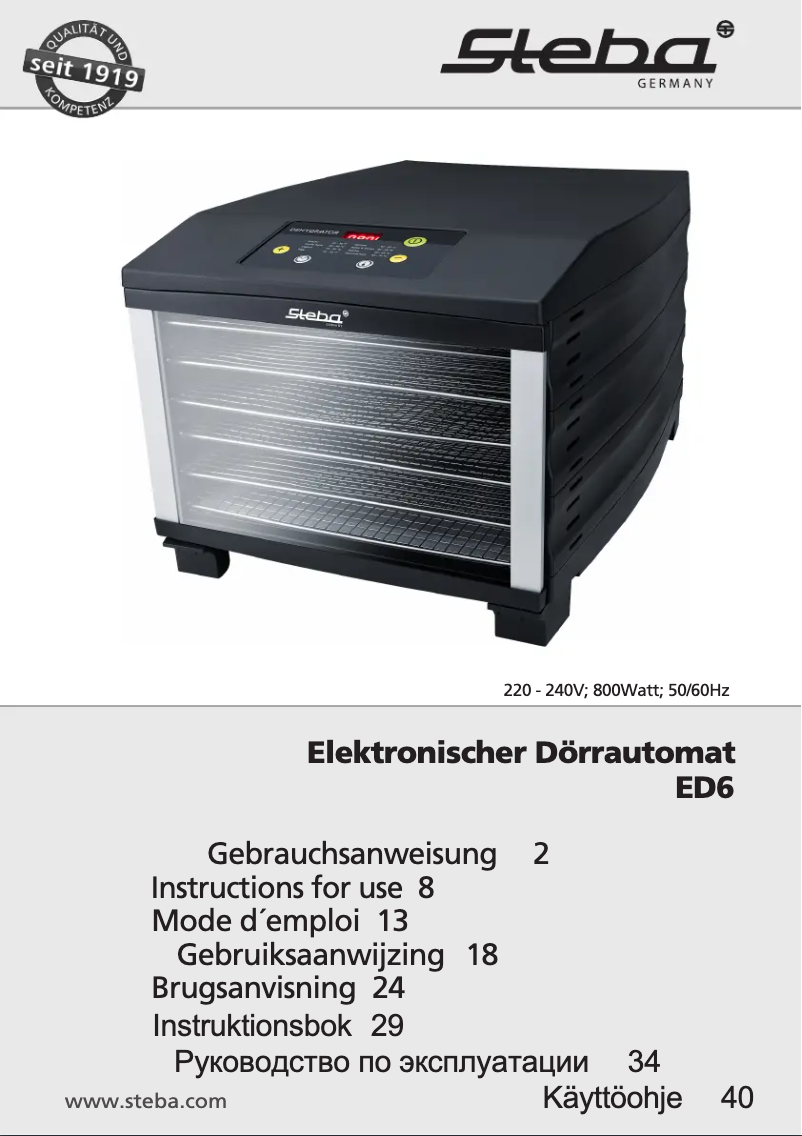 Page 1 de la notice Manuel utilisateur Steba ED6