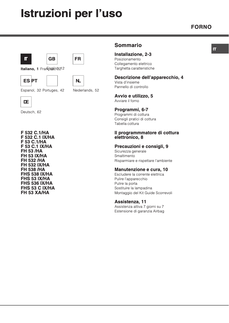 Page 1 de la notice Manuel utilisateur Hotpoint Ariston FH 53 IX/HA