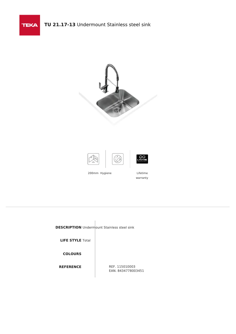 Page 1 de la notice Fiche technique Teka TU 21.17-13
