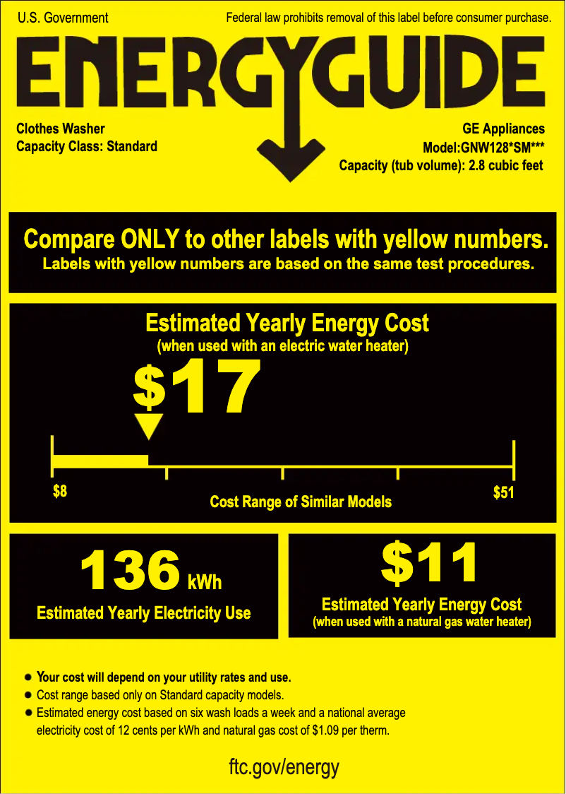 Page 1 of the manual Energy Label GE GNW128PSMWW