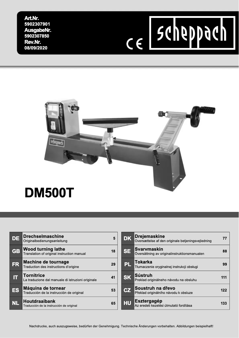Page 1 de la notice Manuel utilisateur Scheppach DM500T