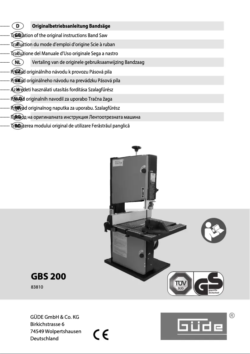 Page 1 de la notice Manuel utilisateur Güde GBS 200