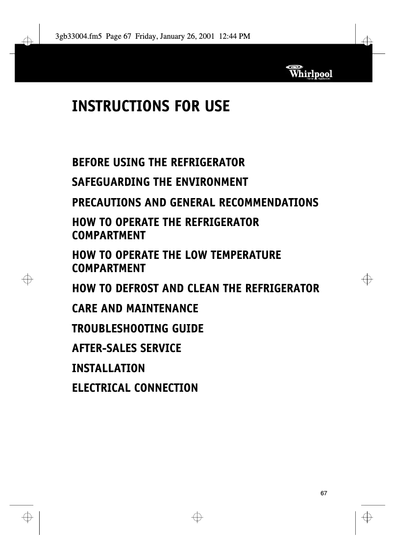 Página 1 del manual Manual de usuario Whirlpool ARZ 121