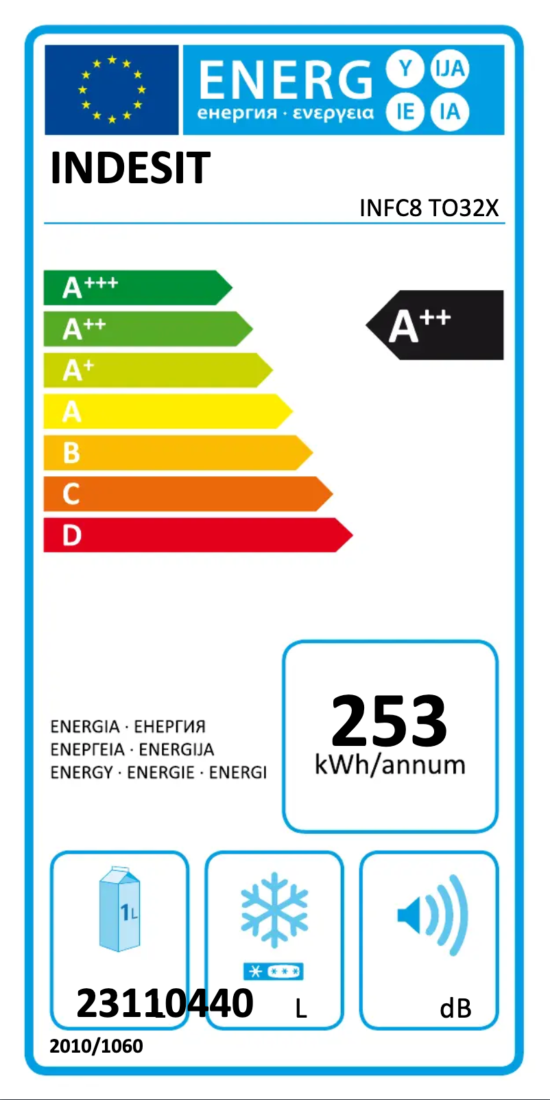 Page n°1 - Label énergétique Indesit INFC8 TO32X