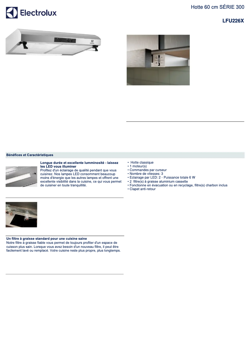 Página 1 del manual Ficha técnica Electrolux LFU226X