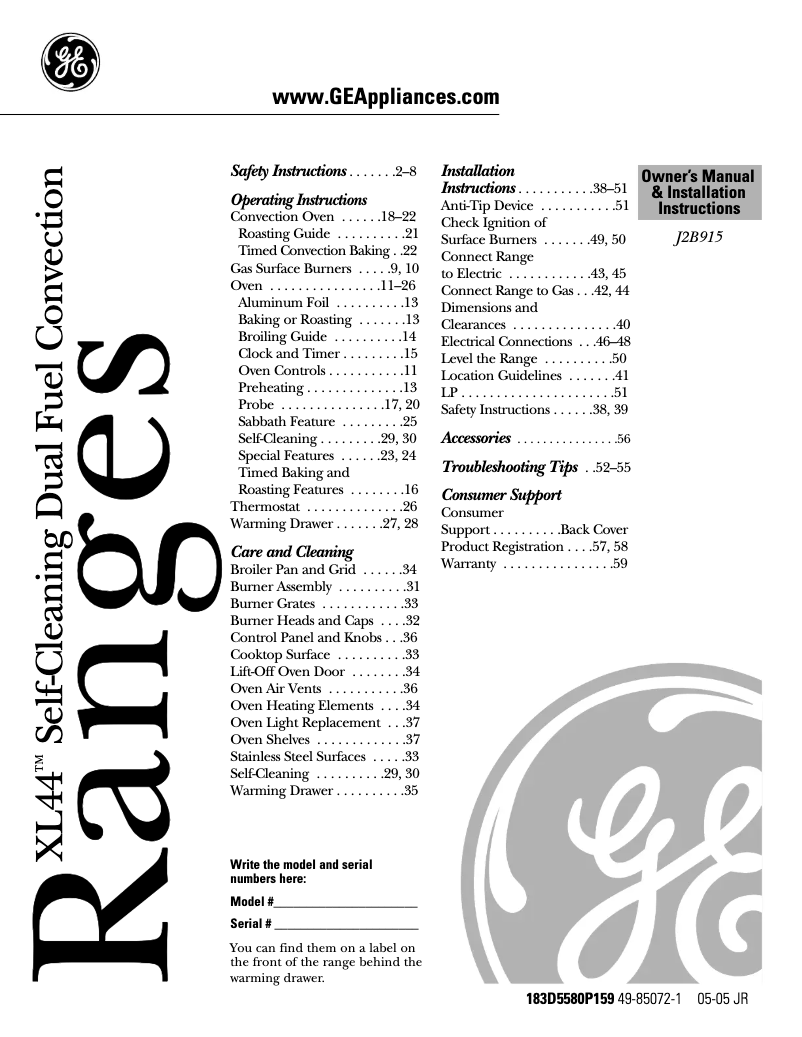 Página 1 del manual Guía de instalación GE Profile J2B915CEHCC