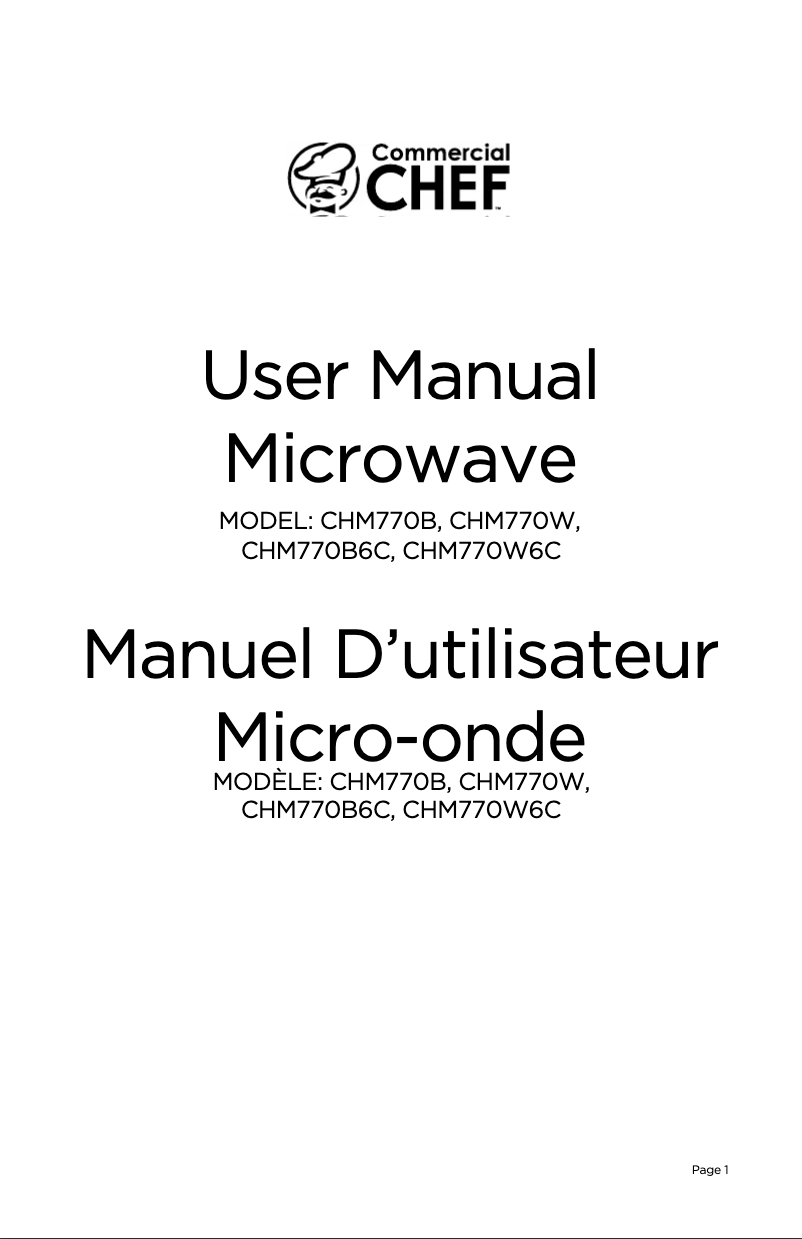 Page 1 of the manual User Manual Commercial Chef CHM770B