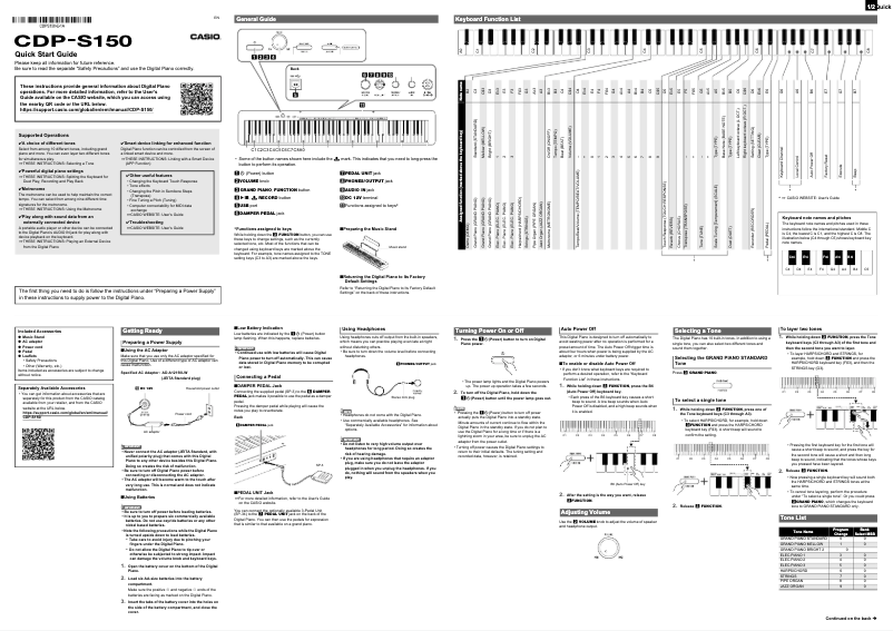 Page 1 de la notice Guide de démarrage rapide Casio CDP-S150