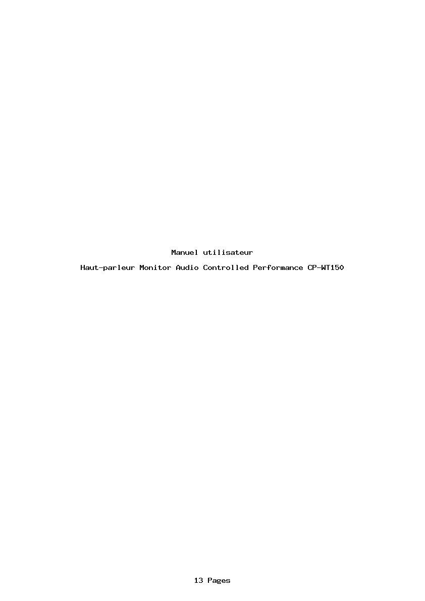 Page 1 de la notice Manuel utilisateur Monitor Audio Controlled Performance CP-WT150