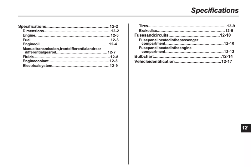 Page 1 of the manual Technical Sheet Subaru Outback (2014)