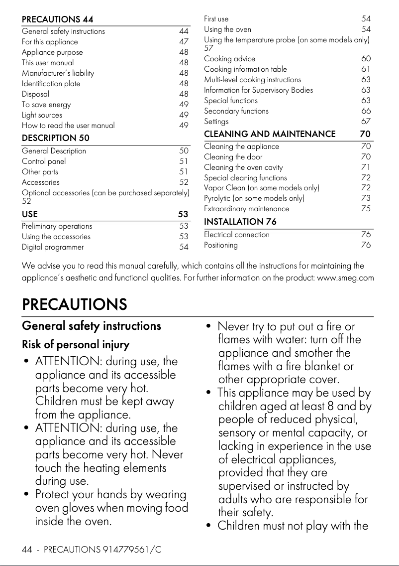 Página 1 del manual Ficha técnica Smeg SO6102TS