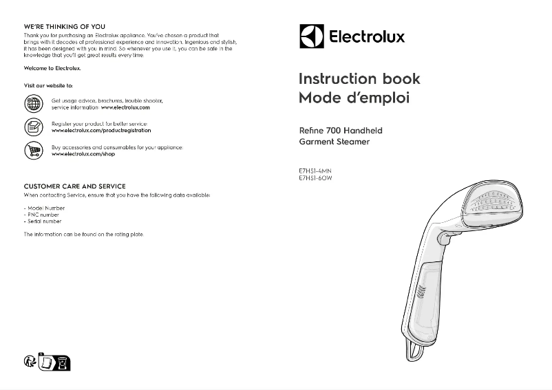Page 1 de la notice Manuel utilisateur Electrolux Refine 700 E7HS1-6OW