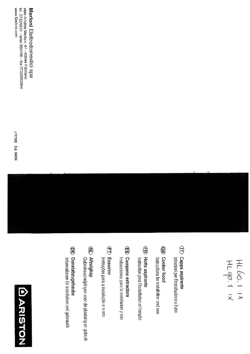 Page 1 de la notice Manuel utilisateur Ariston Thermo HL 90.1 IX