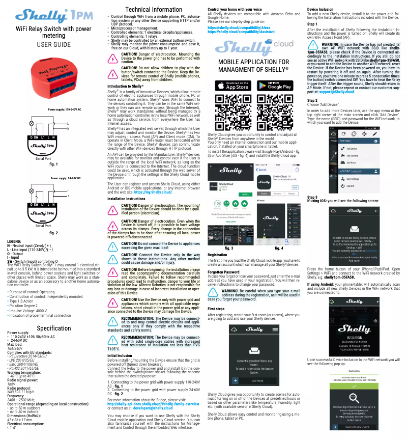 Page 1 de la notice Manuel utilisateur Shelly 1PM