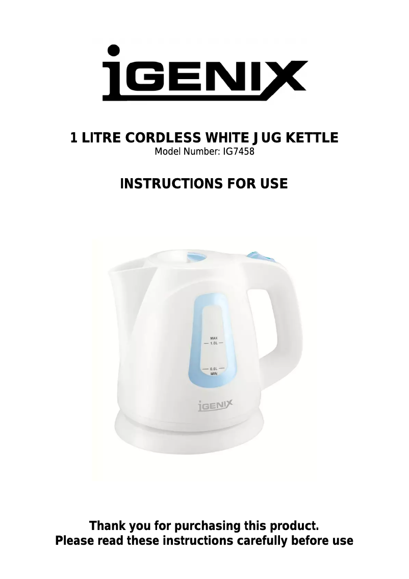 Page 1 de la notice Manuel utilisateur Igenix IG7458