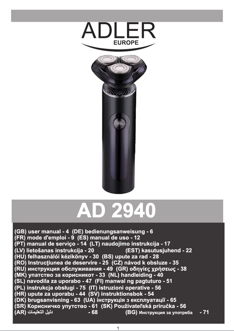 Page 1 de la notice Manuel utilisateur Adler AD 2940
