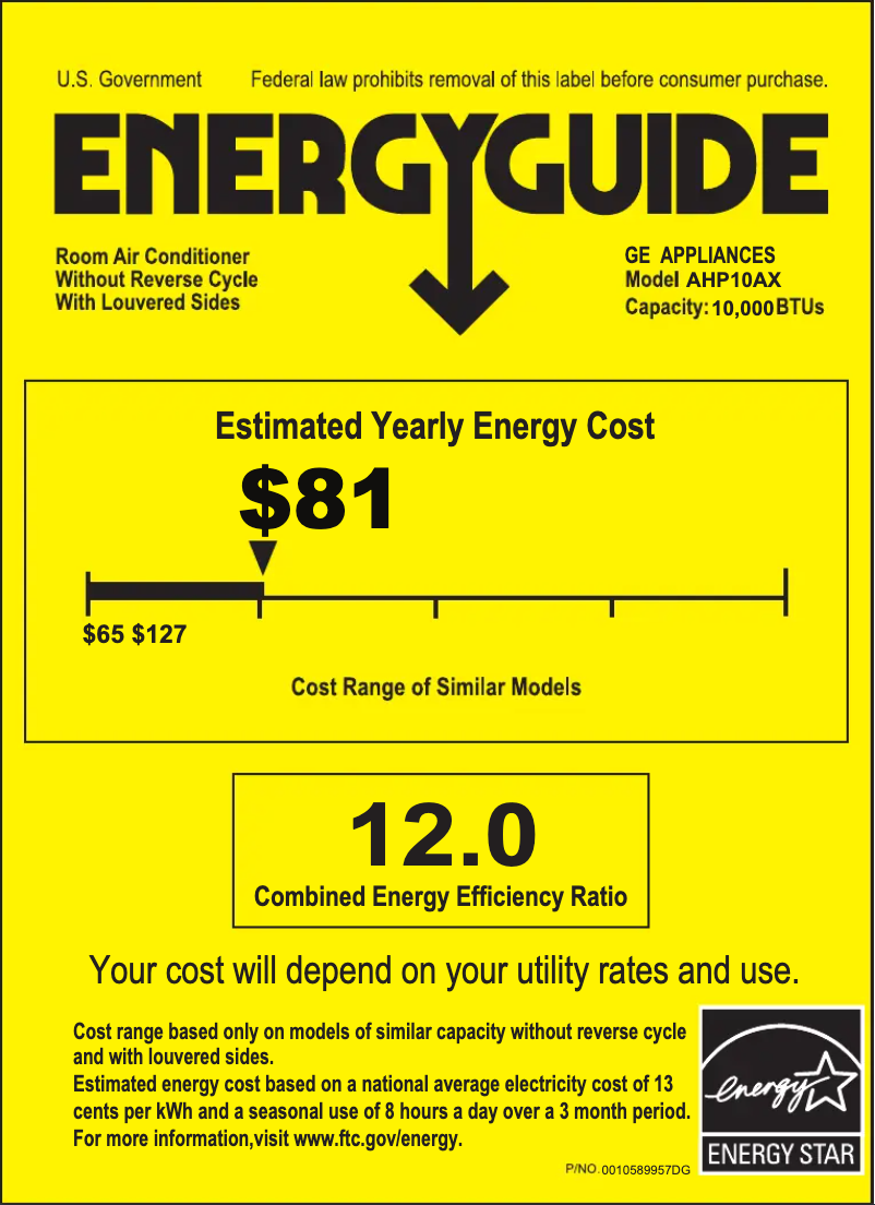 Página 1 del manual Etiqueta energética GE AHP10AX